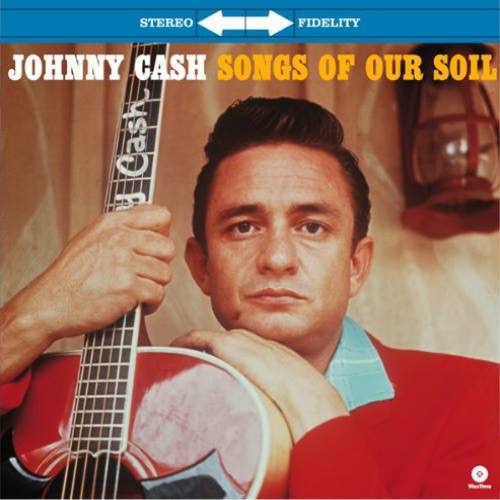 The cover of Johnny Cash's 1959 album "Songs of Our Soil," on which he poses with his customized Gibson J-200 guitar, later rehabilitated by Marty Lanham.